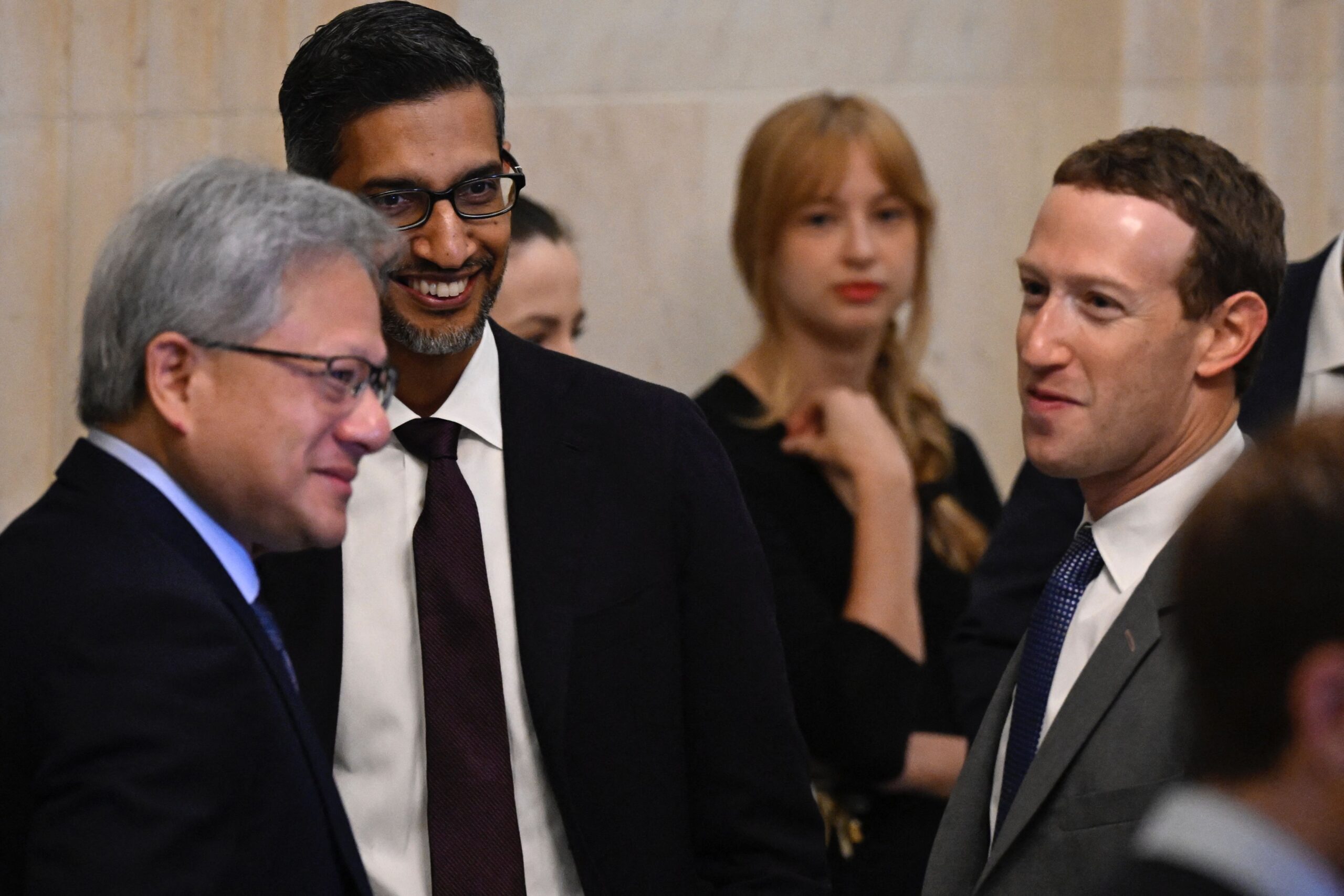 Huang with Sundar Pichai, the boss of Google’s owner, Alphabet, whose capitalisation Nvidia now exceeds, and Mark Zuckerberg, the head of Meta, which will buy 350,000 of Nvidia’s most advanced GPUs this year