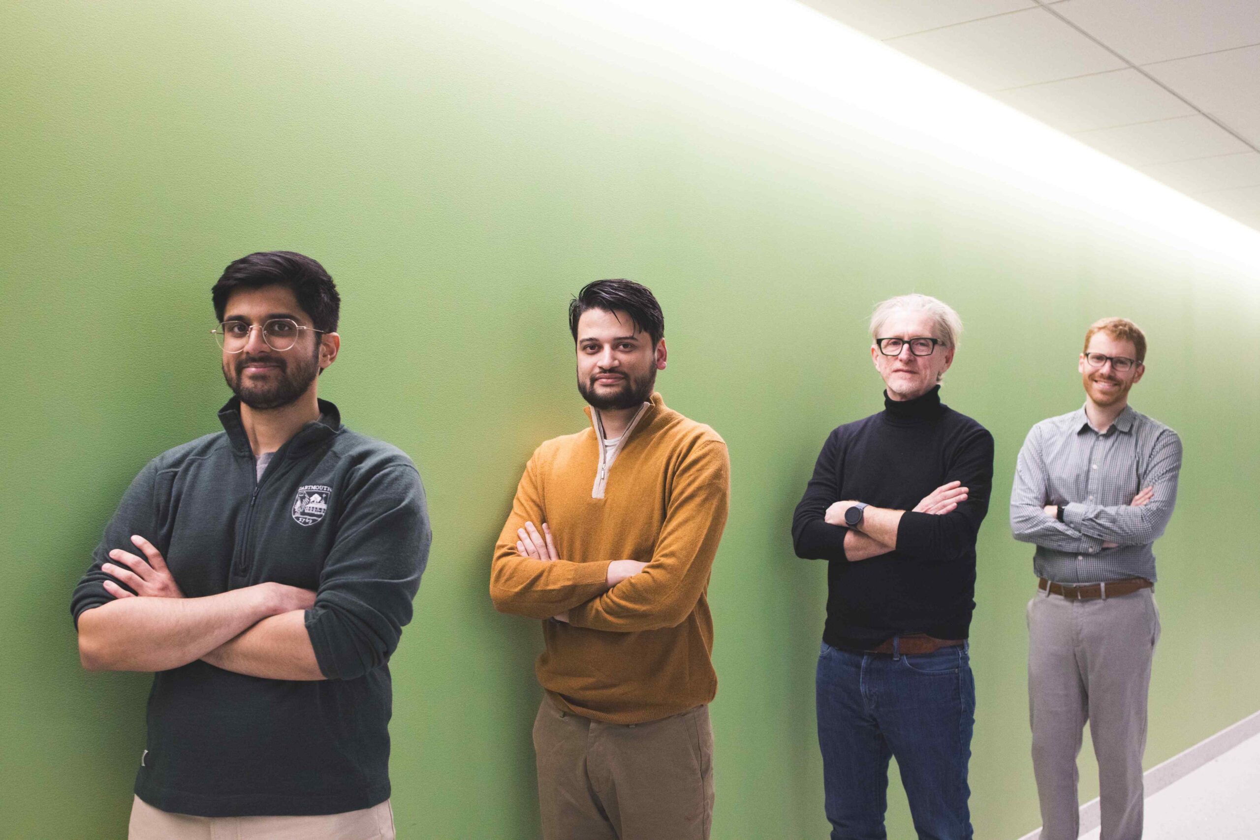 The team behind the Dartmouth study: Arvind Pillai and Subigya Nepal, PhD candidates, Andrew Campbell, professor of computer science, and Nicholas Jacobson, assistant professor in computer science